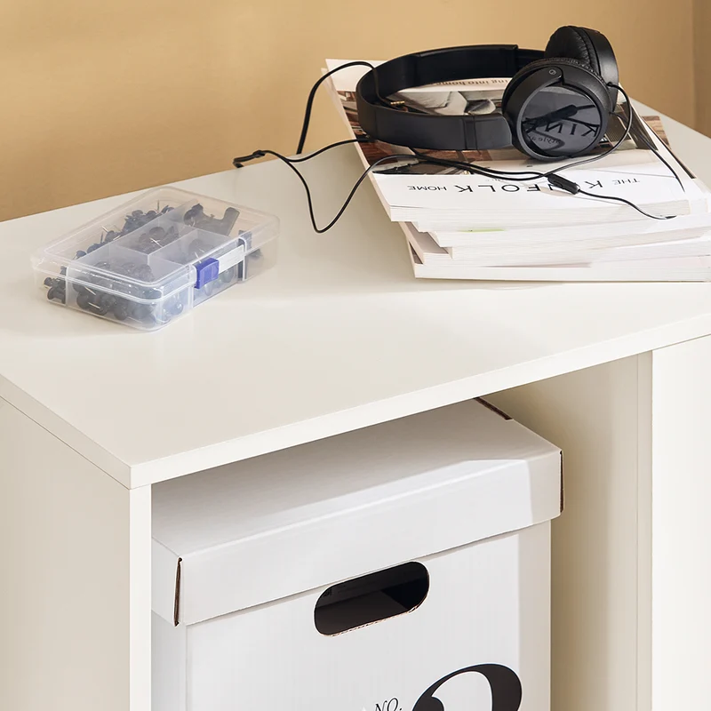 SoBuy FBT129-W Caisson de Bureau à 2 Tiroirs Support Imprimante sur Roulettes Bureau Mobile avec Étagères Ouvertes pour Documents Format A4