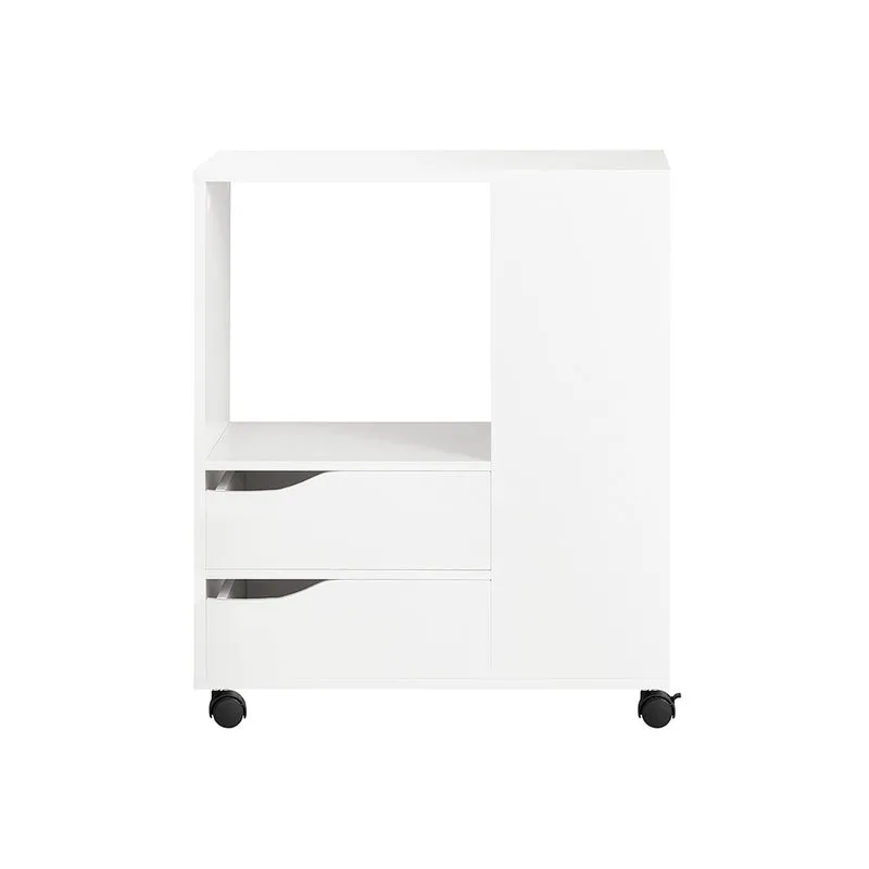 SoBuy FBT129-W Caisson de Bureau à 2 Tiroirs Support Imprimante sur Roulettes Bureau Mobile avec Étagères Ouvertes pour Documents Format A4