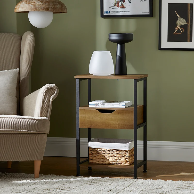 SoBuy FBT116-N Table de Chevet Table d'Appoint Table Téléphone Bout de Canapé Table de Lit pour Salon, Chambre, Bureau, 1 Tiroir