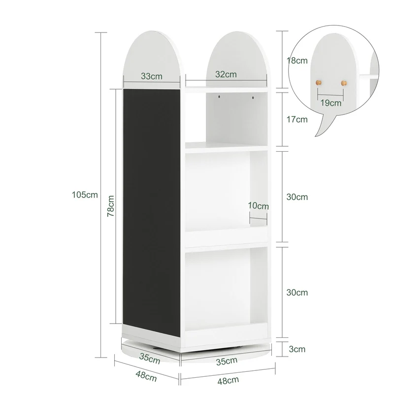 SoBuy KMB64-W Étagère Enfant, Étagère à Livres, Bibliothèque Rotative à 360, Étagère de Rangement avec Tableau Noir