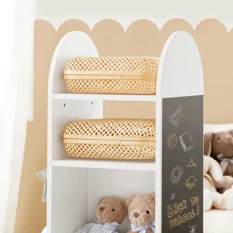 SoBuy KMB64-W Étagère Enfant, Étagère à Livres, Bibliothèque Rotative à 360, Étagère de Rangement avec Tableau Noir