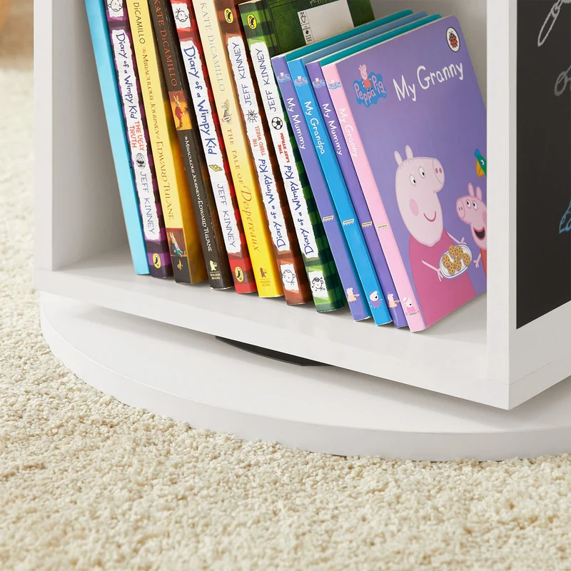 SoBuy KMB64-W Étagère Enfant, Étagère à Livres, Bibliothèque Rotative à 360, Étagère de Rangement avec Tableau Noir