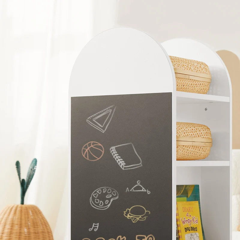 SoBuy KMB64-W Étagère Enfant, Étagère à Livres, Bibliothèque Rotative à 360, Étagère de Rangement avec Tableau Noir