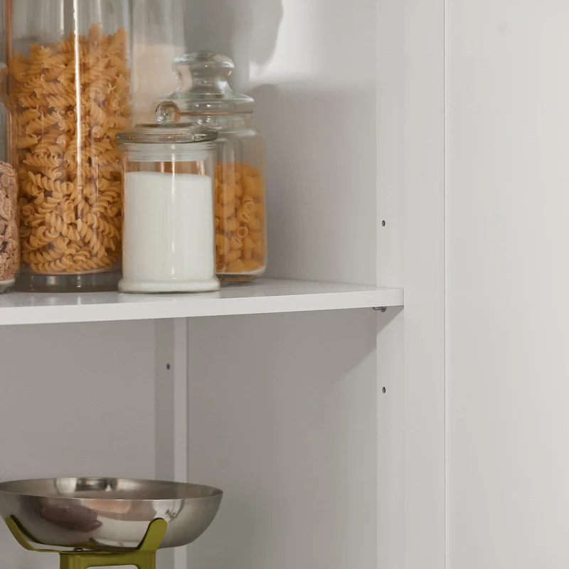 SoBuy FKW30-II-W Desserte sur roulettes, Meuble Chariot de Cuisine de Service Roulant avec 3 tiroir et 1 Grande Armoire de Rangement, Plateau en Acier