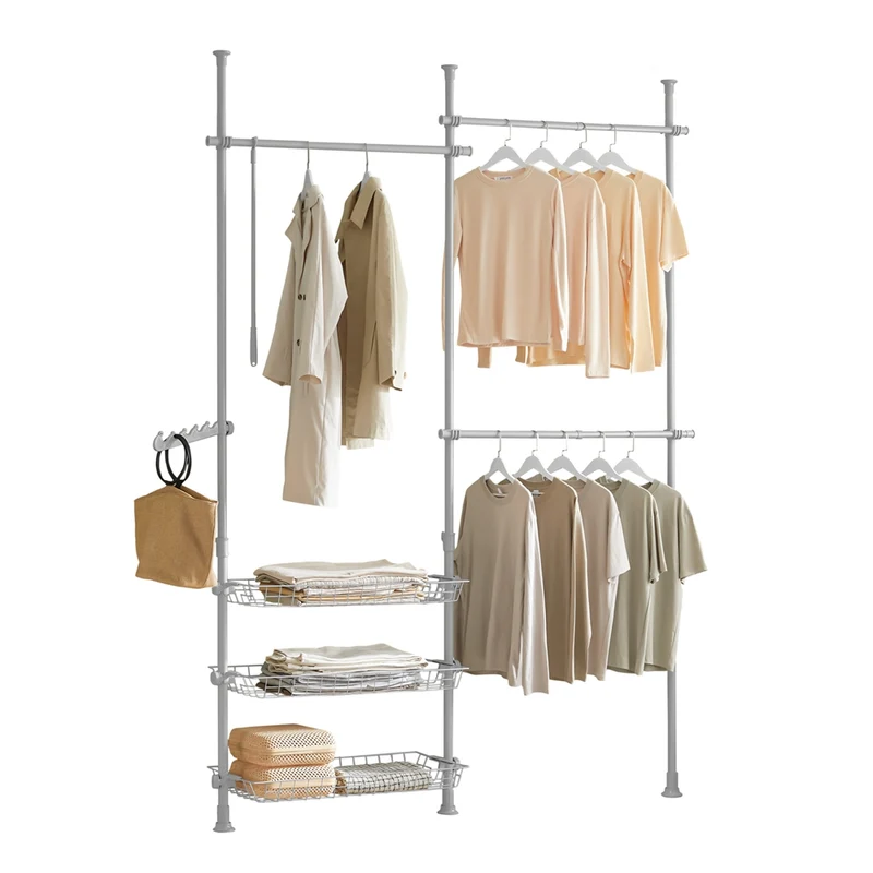 SoBuy FRG34-HG Penderie Garde-Robe Portant de vêtement 3 Barres 3 paniers