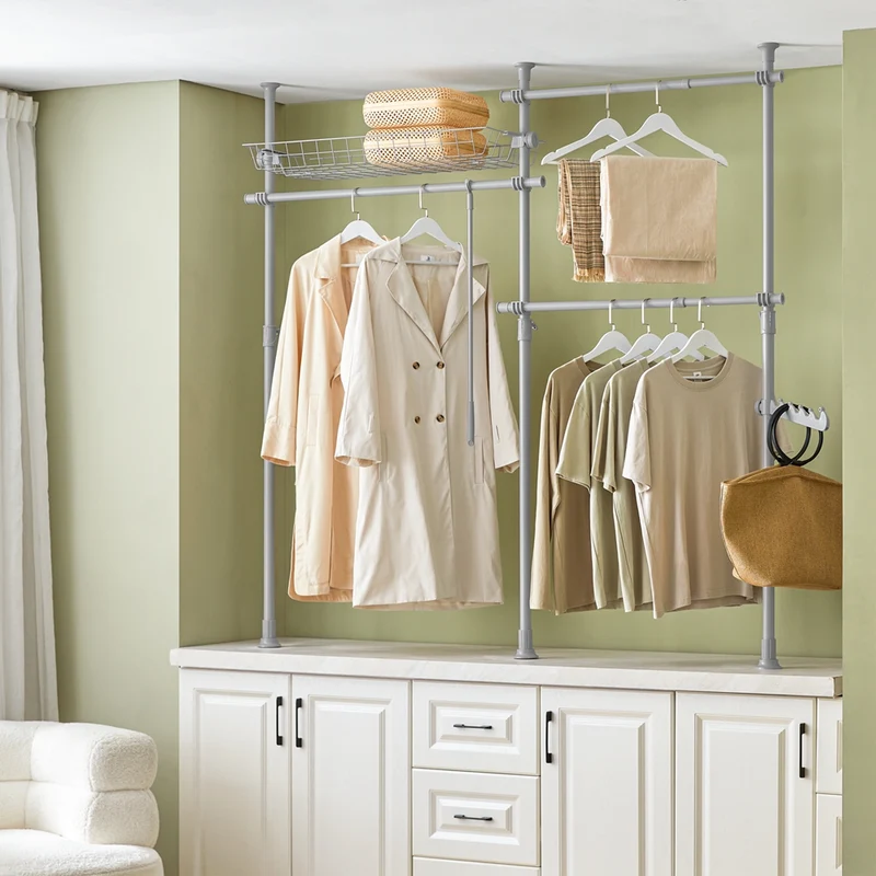 SoBuy FRG34-HG Penderie Garde-Robe Portant de vêtement 3 Barres 3 paniers