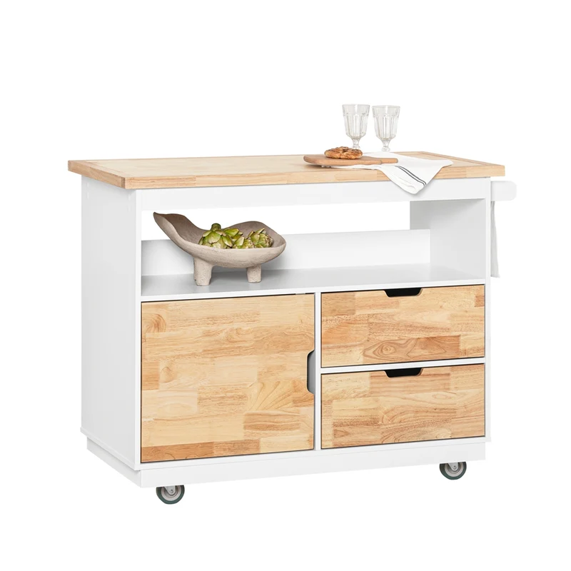 SoBuy FKW107-II-WN Desserte Roulante Chariot de Cuisine à roulettes Chariot de Service avec Etagère à Epices, 1 Porte et 2 tiroirs