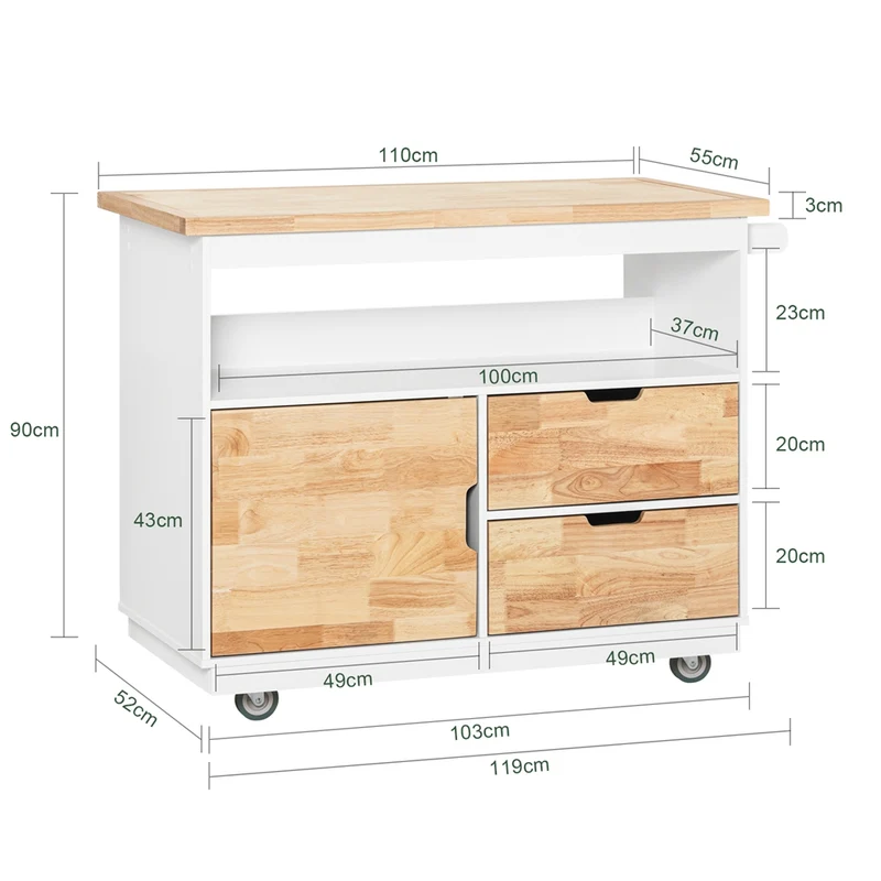 SoBuy FKW107-II-WN Desserte Roulante Chariot de Cuisine à roulettes Chariot de Service avec Etagère à Epices, 1 Porte et 2 tiroirs