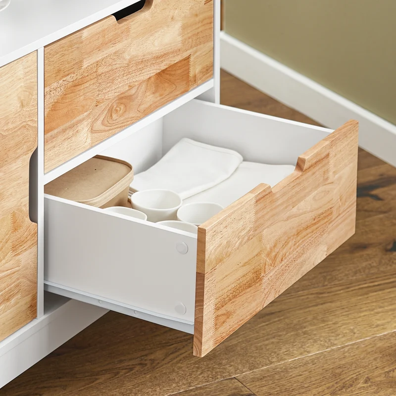 SoBuy FKW107-II-WN Desserte Roulante Chariot de Cuisine à roulettes Chariot de Service avec Etagère à Epices, 1 Porte et 2 tiroirs