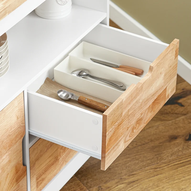 SoBuy FKW107-II-WN Desserte Roulante Chariot de Cuisine à roulettes Chariot de Service avec Etagère à Epices, 1 Porte et 2 tiroirs