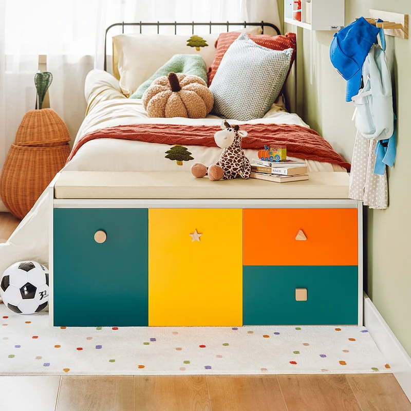 SoBuy KMB82-W Banc de Rangement pour Livres et Jouets pour Enfant, Coffre à Jouets Enfant avec 2 Coffres à Roulettes et 2 Tiroirs Coulissant