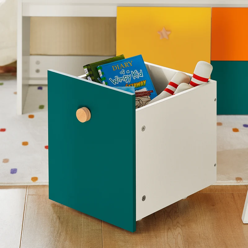 SoBuy KMB82-W Banc de Rangement pour Livres et Jouets pour Enfant, Coffre à Jouets Enfant avec 2 Coffres à Roulettes et 2 Tiroirs Coulissant