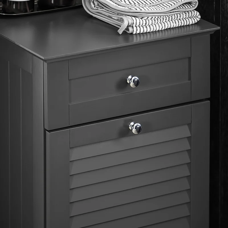 SoBuy BZR73-DG Meuble Bas de Salle de Bain Corbeille à Linge Armoire Toilette Meuble de Rangement avec 1 Tiroir et 1 Panier à Linge