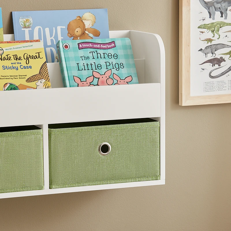 SoBuy KMB81-W Étagères Suspendue, Bibliothèque Murale pour Enfant, Étagère Murale pour Jouets et Livres à 2 Niveaux avec 2 Boîtes