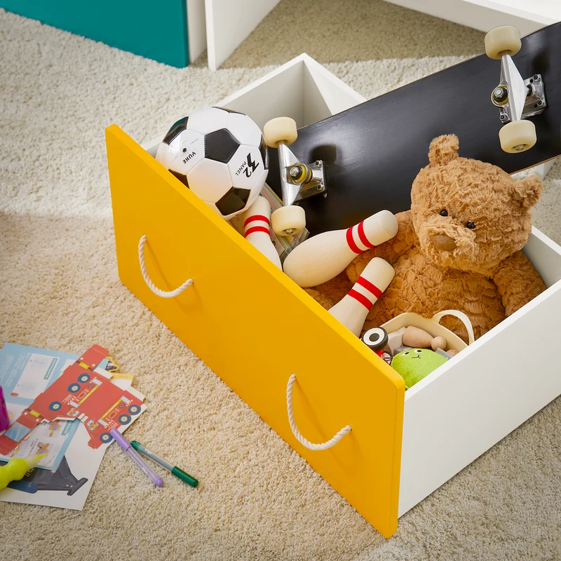 SoBuy KMB73-W Coffre à Jouets pour Enfant à Roulettes, Boîte de Rangement, Bac de Rangement avec 1 Tiroir