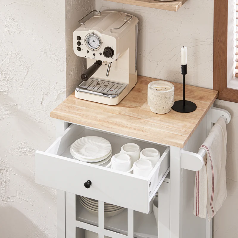SoBuy FKW98-WN Chariot de Service Desserte de Cuisine à roulettes Meuble de Rangement pour Cuisine et Salon Blanc
