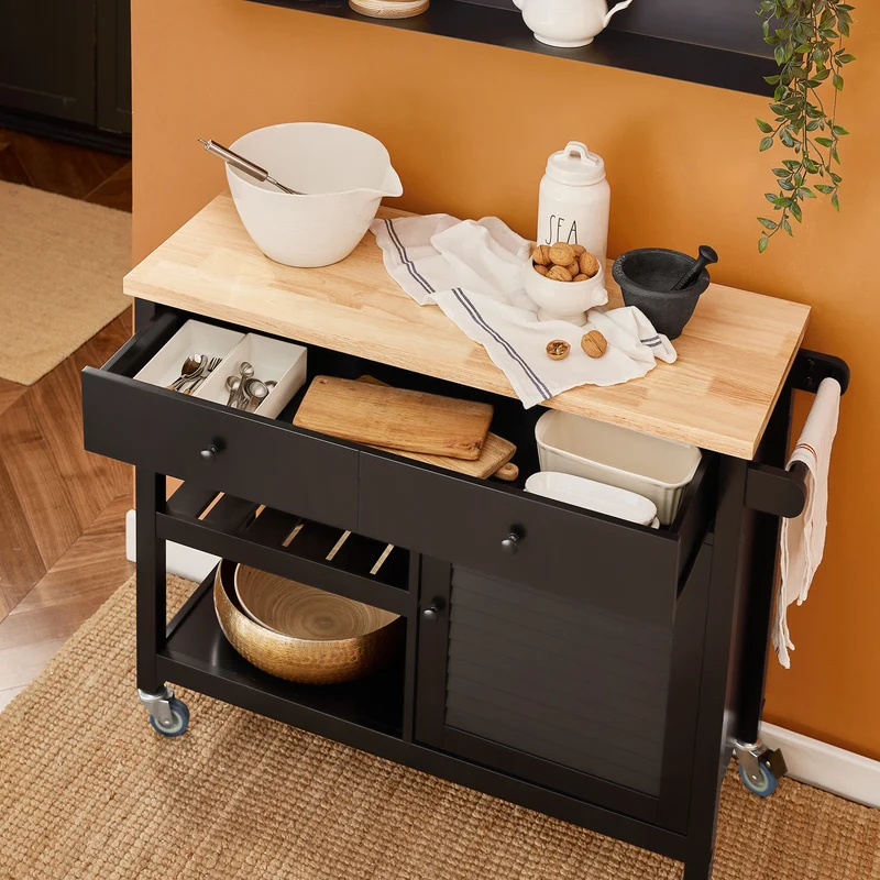 SoBuy FKW115-SCH Desserte de Cuisine Roulante Chariot de Service Multi-rangements Buffet Armoire de Cuisine, 1 Porte, 1 Grand Tiroir et 3 Crochets