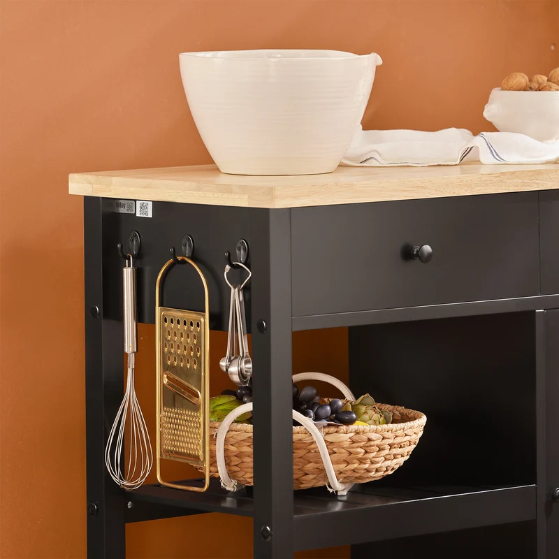 SoBuy FKW115-SCH Desserte de Cuisine Roulante Chariot de Service Multi-rangements Buffet Armoire de Cuisine, 1 Porte, 1 Grand Tiroir et 3 Crochets
