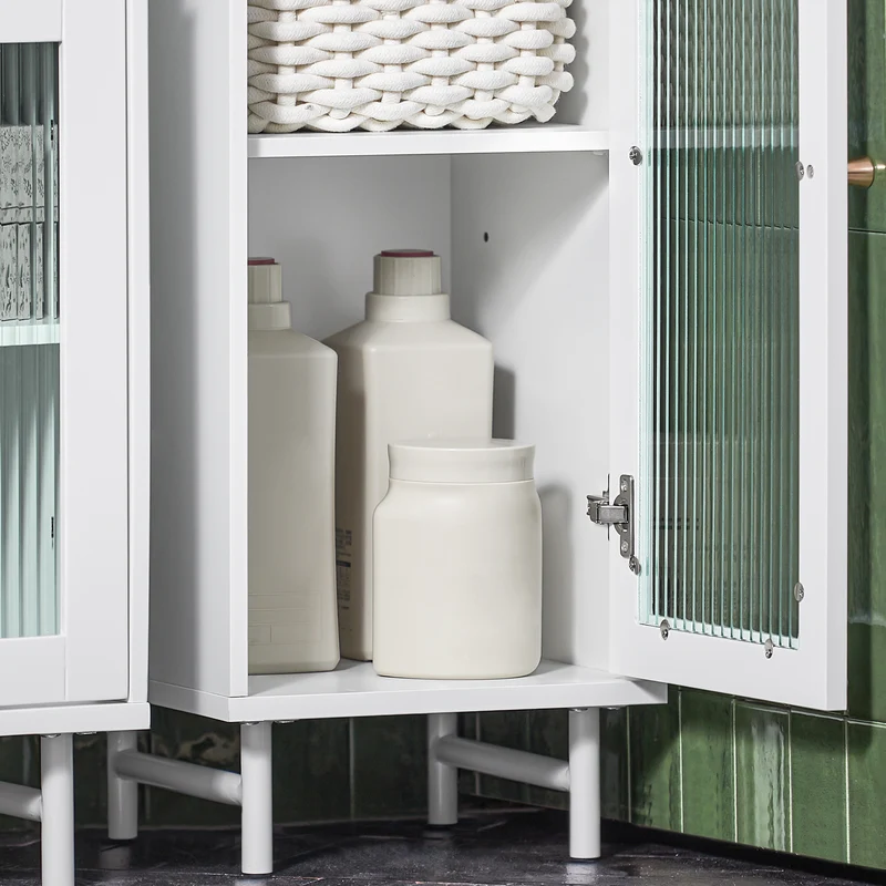 SoBuy BZR118-W Meuble Colonne de Salle de Bain Étagère étroite Armoire Haute Placard de Rangement avec 2 Portes en Verre, 2 Compartiments Ouverts