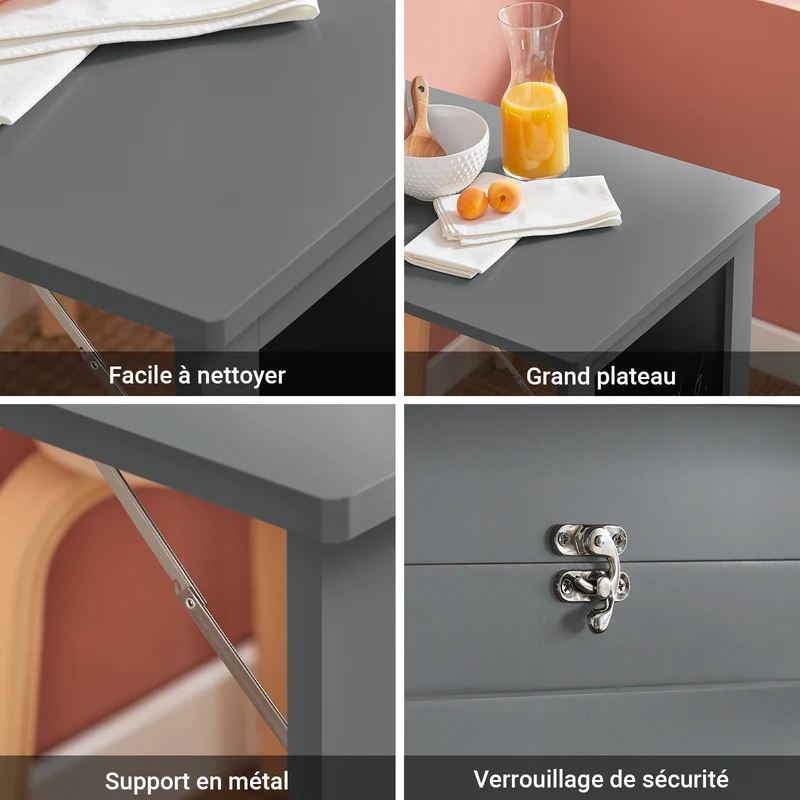SoBuy FWT20-HG Table Murale Rabattable à Manger Pliable avec Tableau Mémo Extensible Gain de Place pour Cuisine, Bureau et Petits Espaces Gris 50cm x 75cm x 76cm
