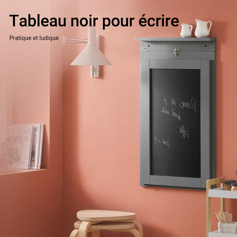 SoBuy FWT20-HG Table Murale Rabattable à Manger Pliable avec Tableau Mémo Extensible Gain de Place pour Cuisine, Bureau et Petits Espaces Gris 50cm x 75cm x 76cm