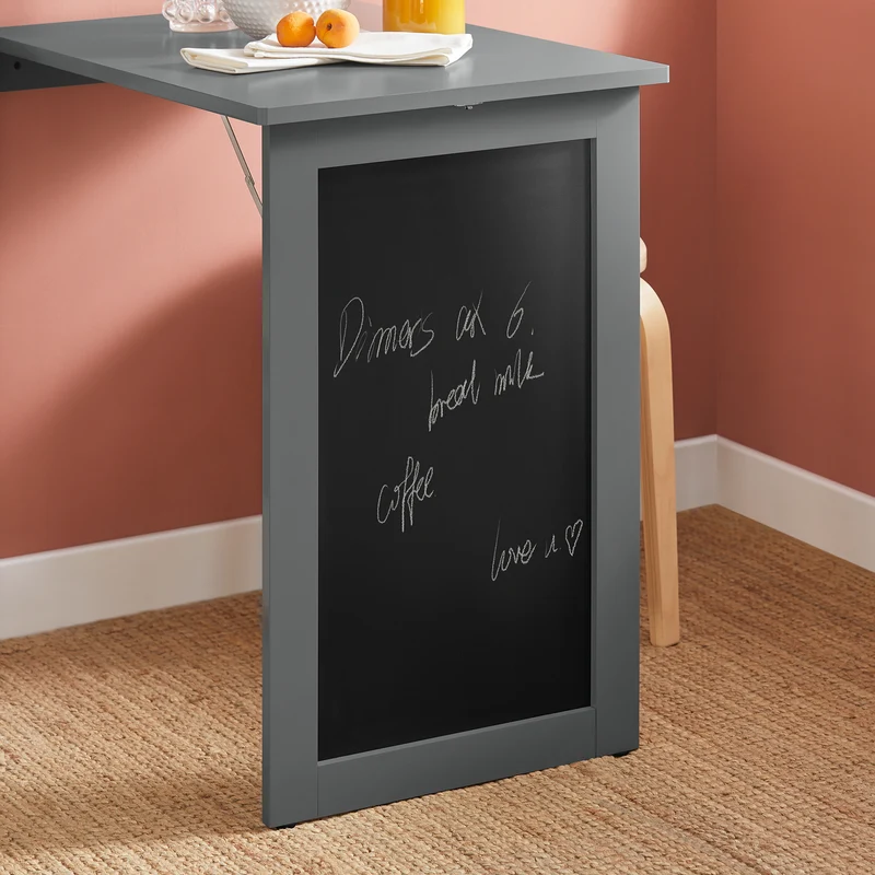 SoBuy FWT20-HG Table Murale Rabattable à Manger Pliable avec Tableau Mémo Extensible Gain de Place pour Cuisine, Bureau et Petits Espaces Gris 50cm x 75cm x 76cm