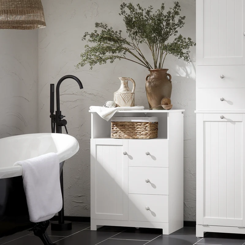 SoBuy BZR107-W Meuble de Rangement Salle de Bain, Meuble Demi-Colonne, Meuble Bas, Armoire Toilettes WC, Placard