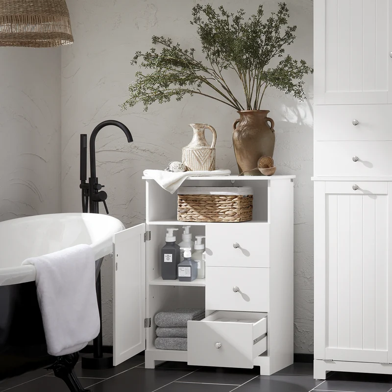SoBuy BZR107-W Meuble de Rangement Salle de Bain, Meuble Demi-Colonne, Meuble Bas, Armoire Toilettes WC, Placard