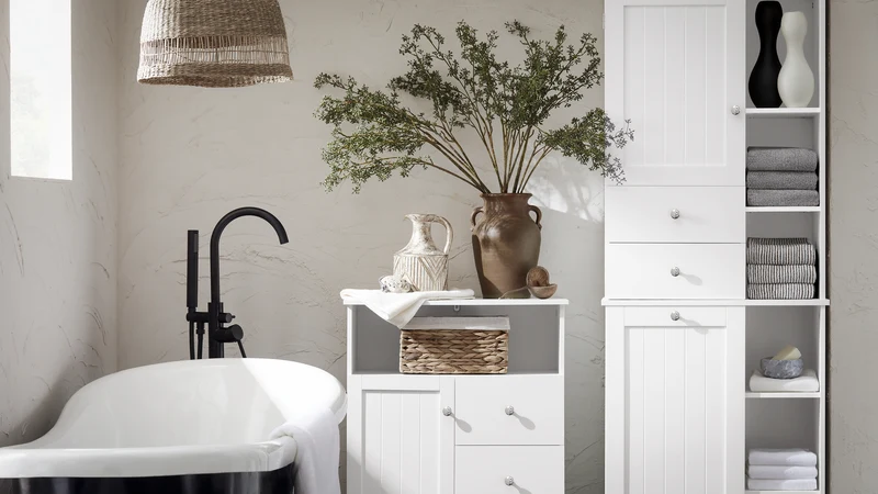 SoBuy BZR107-W Meuble de Rangement Salle de Bain, Meuble Demi-Colonne, Meuble Bas, Armoire Toilettes WC, Placard