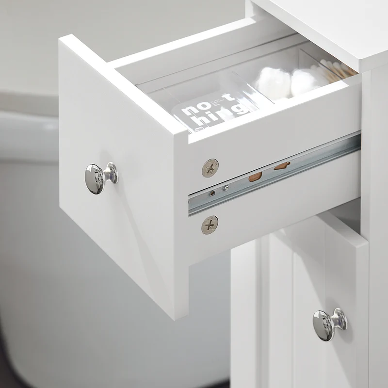 SoBuy BZR106-W Meuble de Rangement Salle de Bain Étroit sur Roulettes, Support Papier Toilette, Armoire Toilettes WC Compact Chariot de Stockage