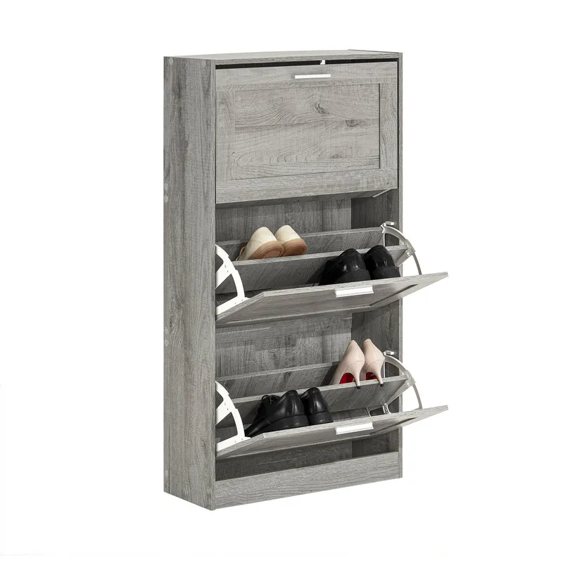 SoBuy FSR137-L-HG Meuble à Chaussures à Abattants 3 Niveaux Grande Capacité – Rangement Discret pour Entrée – Gris Effet Bois