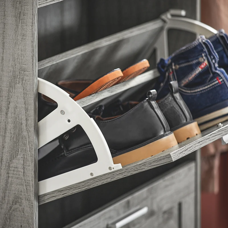 SoBuy FSR137-L-HG Meuble à Chaussures à Abattants 3 Niveaux Grande Capacité – Rangement Discret pour Entrée – Gris Effet Bois