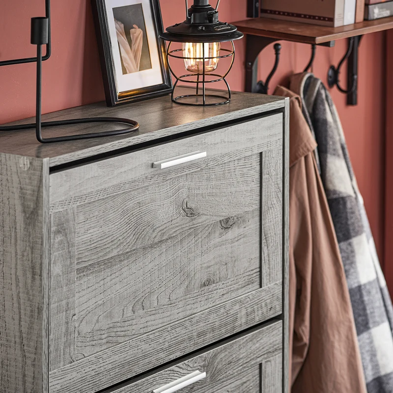 SoBuy FSR137-L-HG Meuble à Chaussures à Abattants 3 Niveaux Grande Capacité – Rangement Discret pour Entrée – Gris Effet Bois