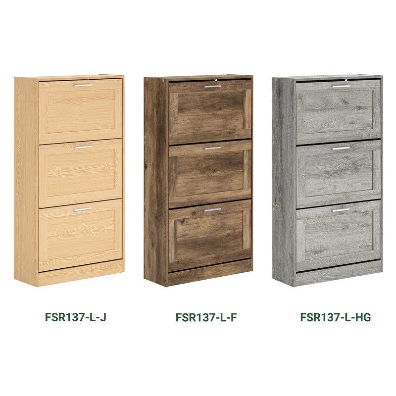 SoBuy FSR137-L-HG Meuble à Chaussures à Abattants 3 Niveaux Grande Capacité – Rangement Discret pour Entrée – Gris Effet Bois