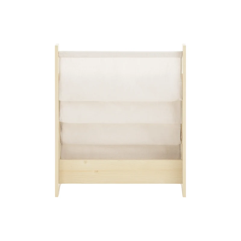 SoBuy KMB50-N Bibliothèque Enfant Meuble Rangement Jouet et Livres pour Chambre Enfant Étagère à Livre avec 4 Compartiments et 3 Poches Tissu Naturel 63x28x76cm