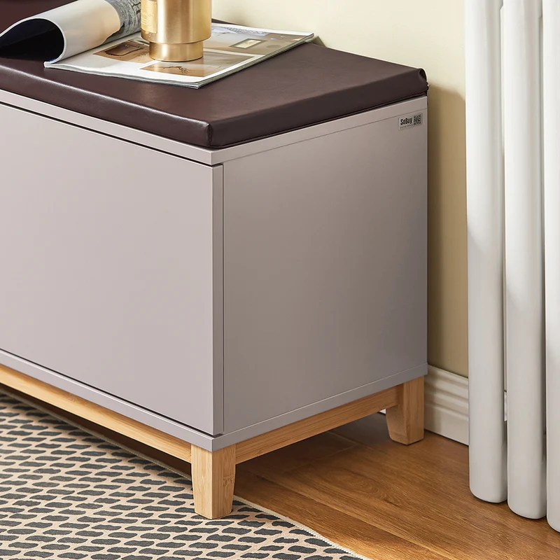 SoBuy FSR117-KA Banc à Chaussures avec Coussin Amovible – 2 Portes, Étagères Réglables, 4 Compartiments, 150 kg, 104×35×47 cm, Kaki
