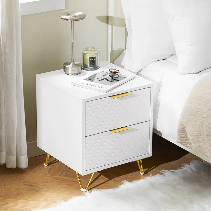 SoBuy FBT160-W Table de Chevet à 2 Tiroirs