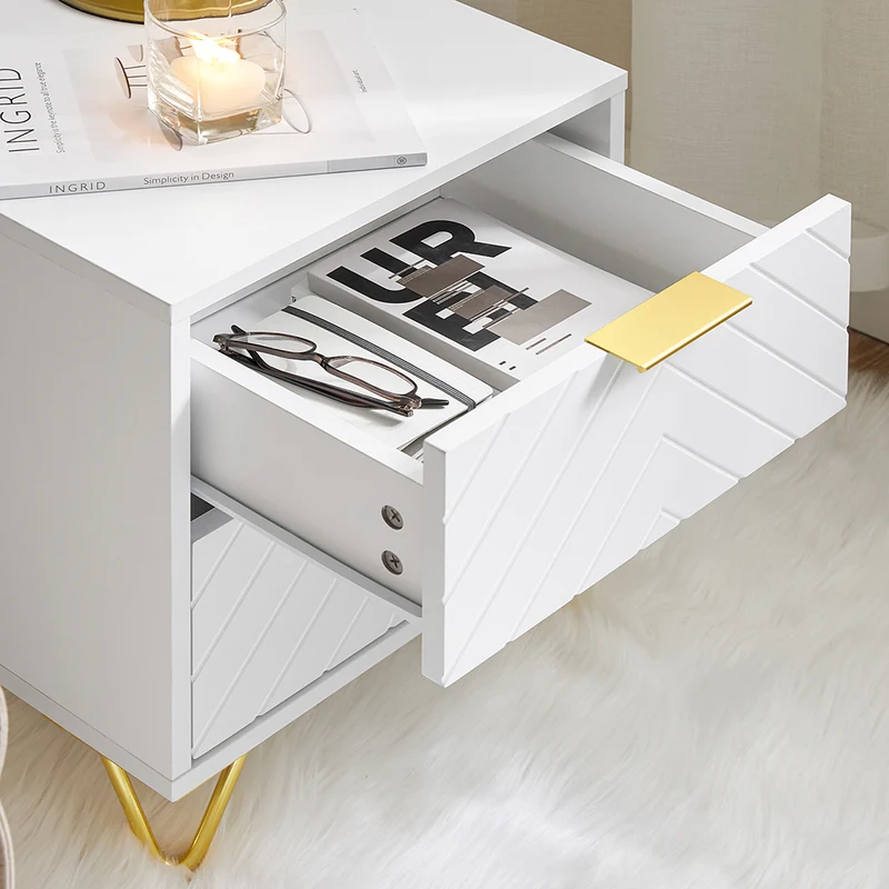 SoBuy FBT160-W Table de Chevet à 2 Tiroirs
