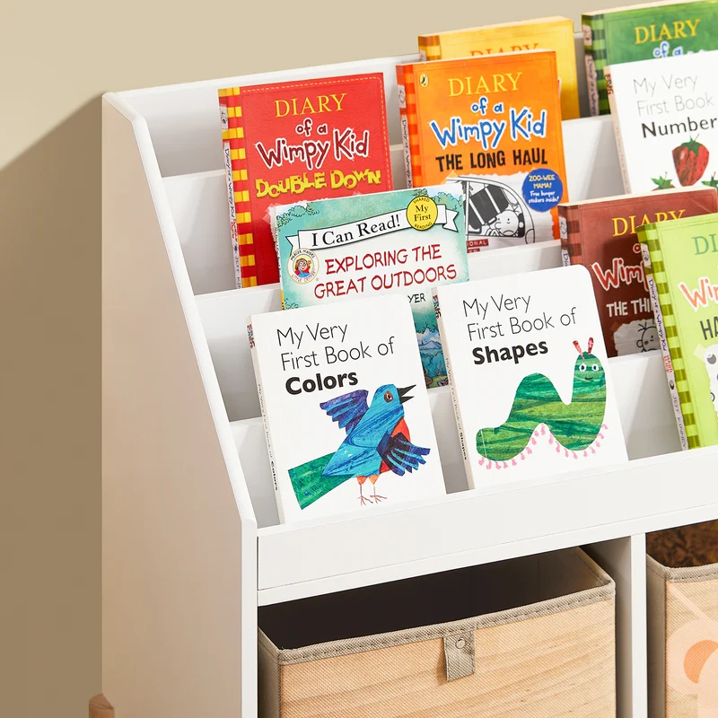 SoBuy KMB115-W Bibliothèque Enfant avec 4 Étagères et 2 Boîtes de Rangement