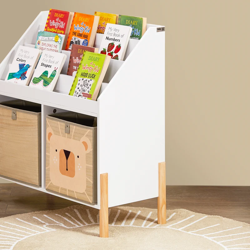 SoBuy KMB115-W Bibliothèque Enfant avec 4 Étagères et 2 Boîtes de Rangement