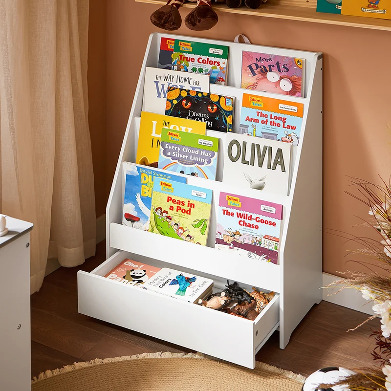 SoBuy KMB112-W Bibliothèque Enfant avec 4 Étagères et 1 Tiroir
