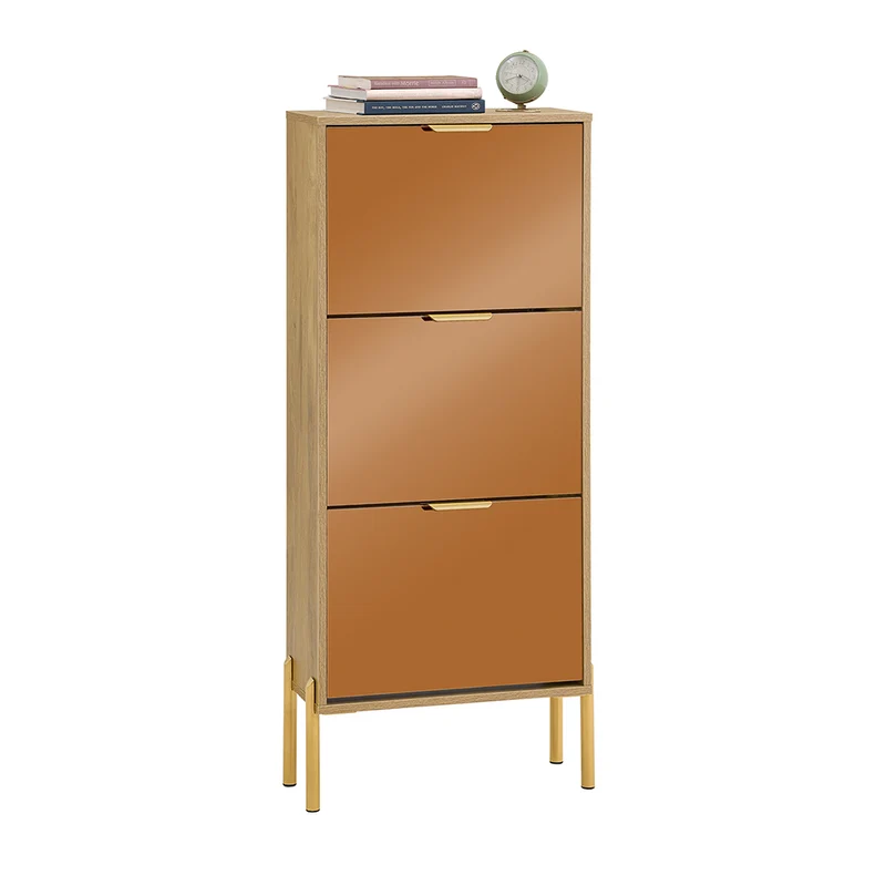SoBuy FSR181-H-G Meuble à Chaussures Design Élégant avec Miroir – Déco Entrée Moderne – 55x24x124 cm Doré