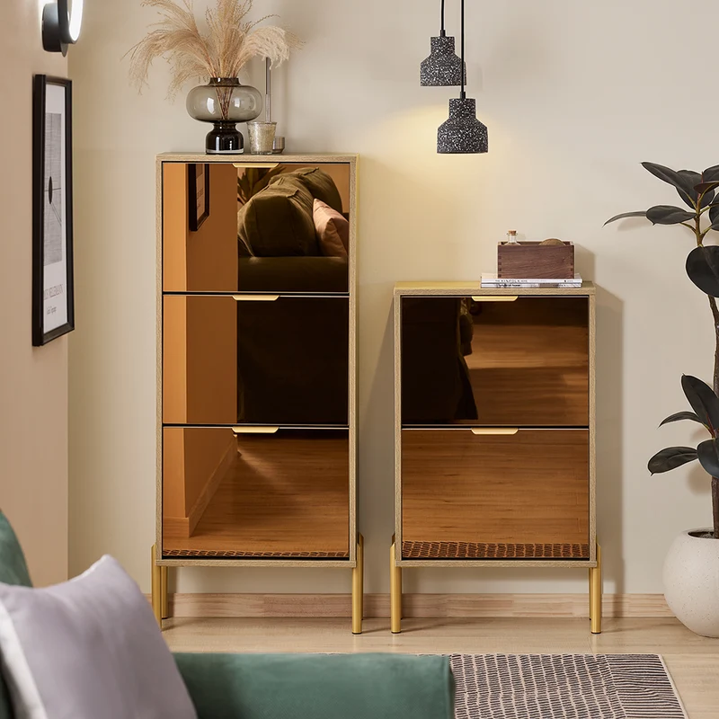SoBuy FSR181-H-G Meuble à Chaussures Design Élégant avec Miroir – Déco Entrée Moderne – 55x24x124 cm Doré