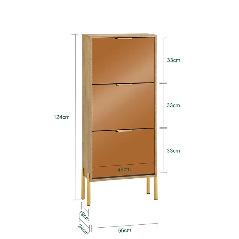 SoBuy FSR181-H-G Meuble à Chaussures Design Élégant avec Miroir – Déco Entrée Moderne – 55x24x124 cm Doré