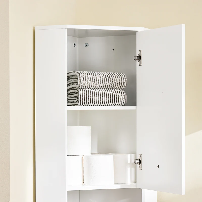 SoBuy BZR193-W Meuble de Rangement d'angle Salle de Bain, Armoire de Rangement Placard de Rangement Étroite, 1 Tiroir, 1 Compartiment Ouvert et 2 Portes