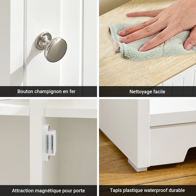 SoBuy BZR189-W Meuble de Rangement Salle de Bain Armoire Porte-Papier Toilette Porte Brosse WC avec 1 Porte