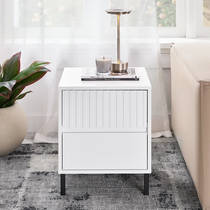 SoBuy FBT157-W Bout de Canapé Table de Chevet Table de Nuit Table d'Appoint Table Basse avec 2 Tiroirs pour Salon, Chambre ou Bureau, Pieds en Métal, L40 x P40 x H48 cm, Blanc