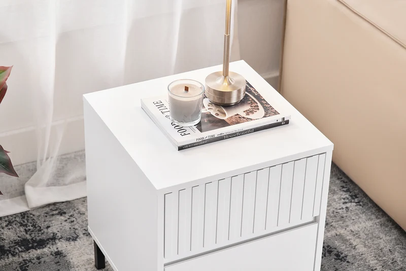 SoBuy FBT157-W Bout de Canapé Table de Chevet Table de Nuit Table d'Appoint Table Basse avec 2 Tiroirs pour Salon, Chambre ou Bureau, Pieds en Métal, L40 x P40 x H48 cm, Blanc