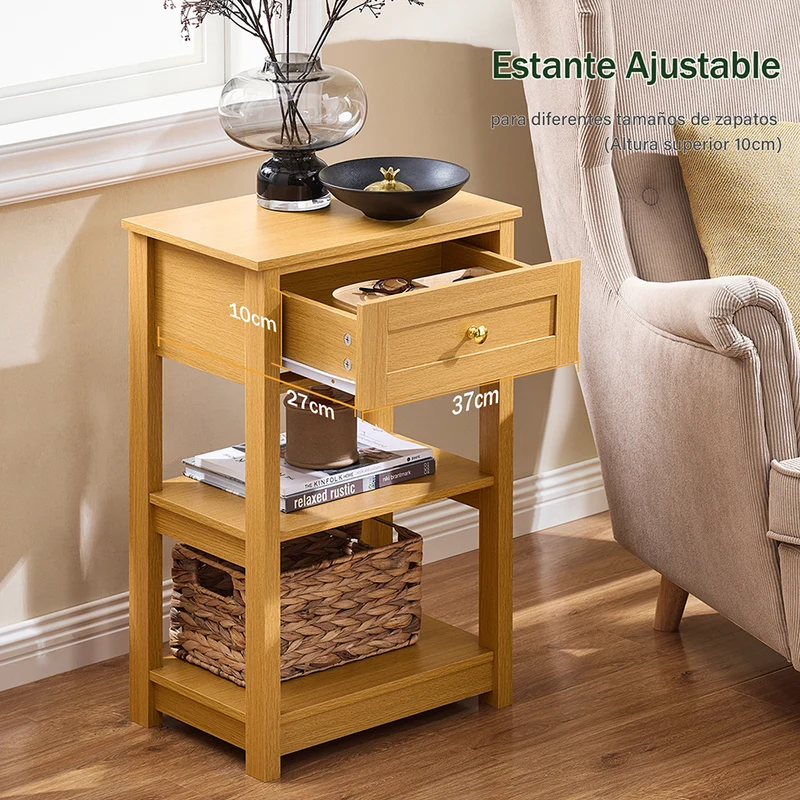 SoBuy FBT46-N Table de Chevet avec 1 Tiroir & 2 Étagères, Table d'appoint Moderne, Nature, L45 x P30 x H68cm
