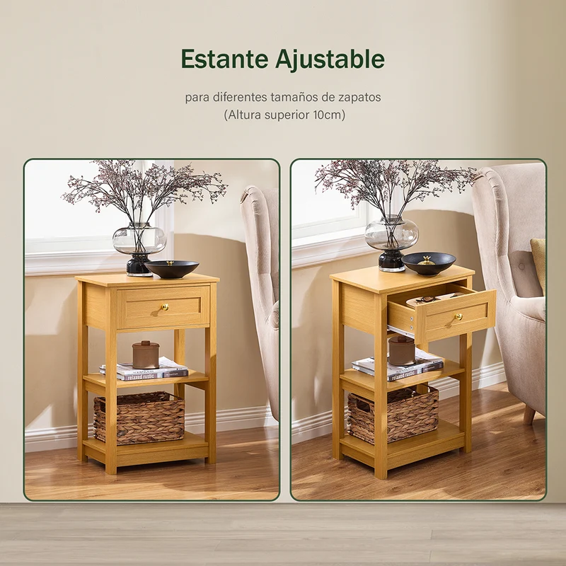 SoBuy FBT46-N Table de Chevet avec 1 Tiroir & 2 Étagères, Table d'appoint Moderne, Nature, L45 x P30 x H68cm
